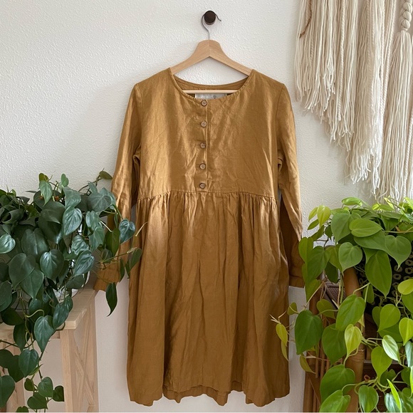 notPERFECTLINEN Dresses & Skirts - notPerfectLinen // Long-Sleeved Mama Dress // Amber Yellow